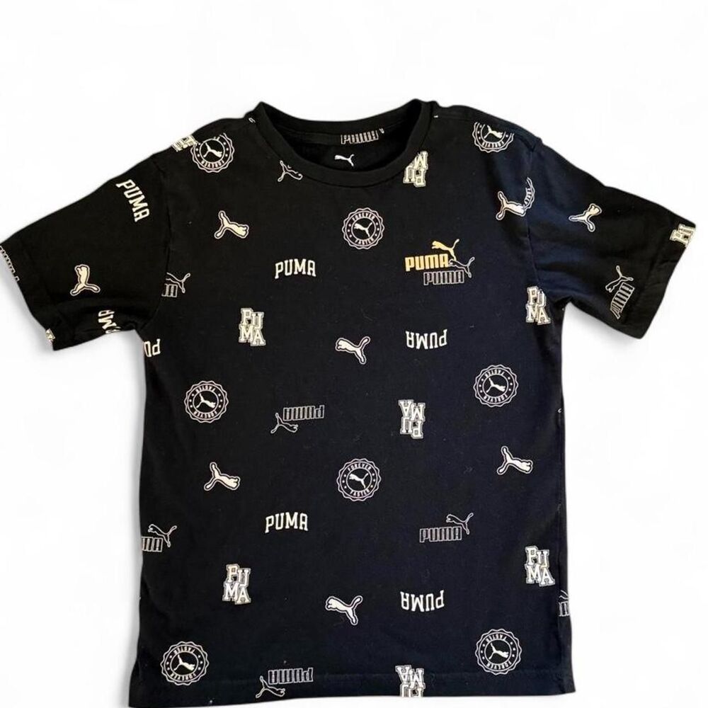 Puma Boys Black Stamp Logo Design T-shirt Size M